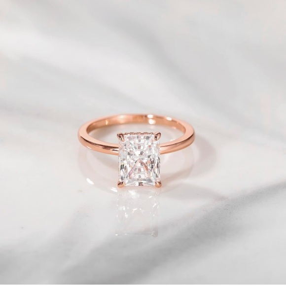3 Carat Radiant Cut Hidden Halo Diamond Ring Rose Gold - Picture 3 of 10